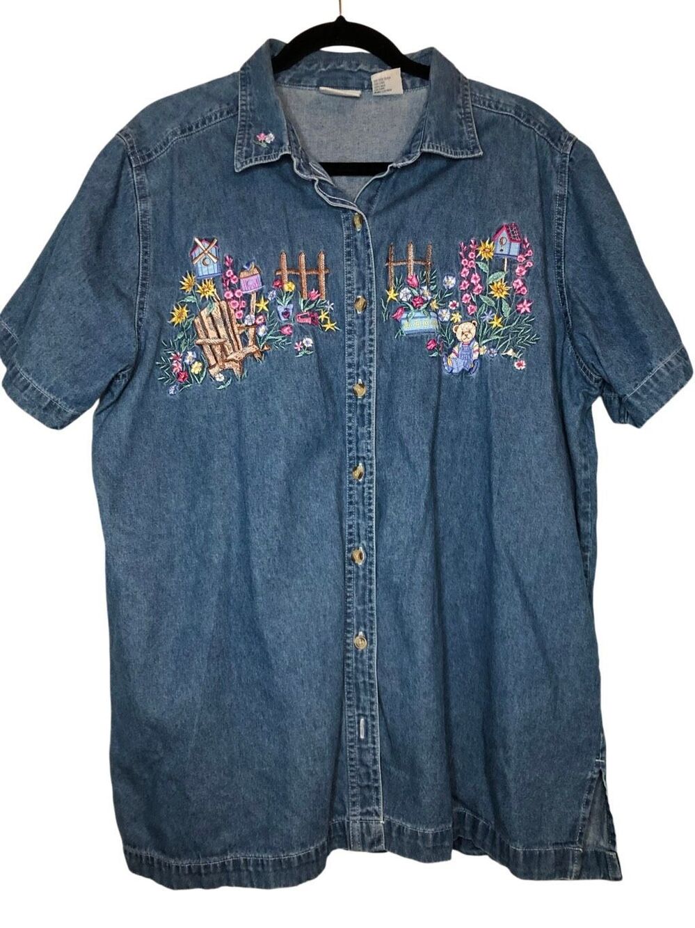 Vintage Bobbie Brooks Embroidered Denim Shirt Women’s 14W Americana Cottagecore
